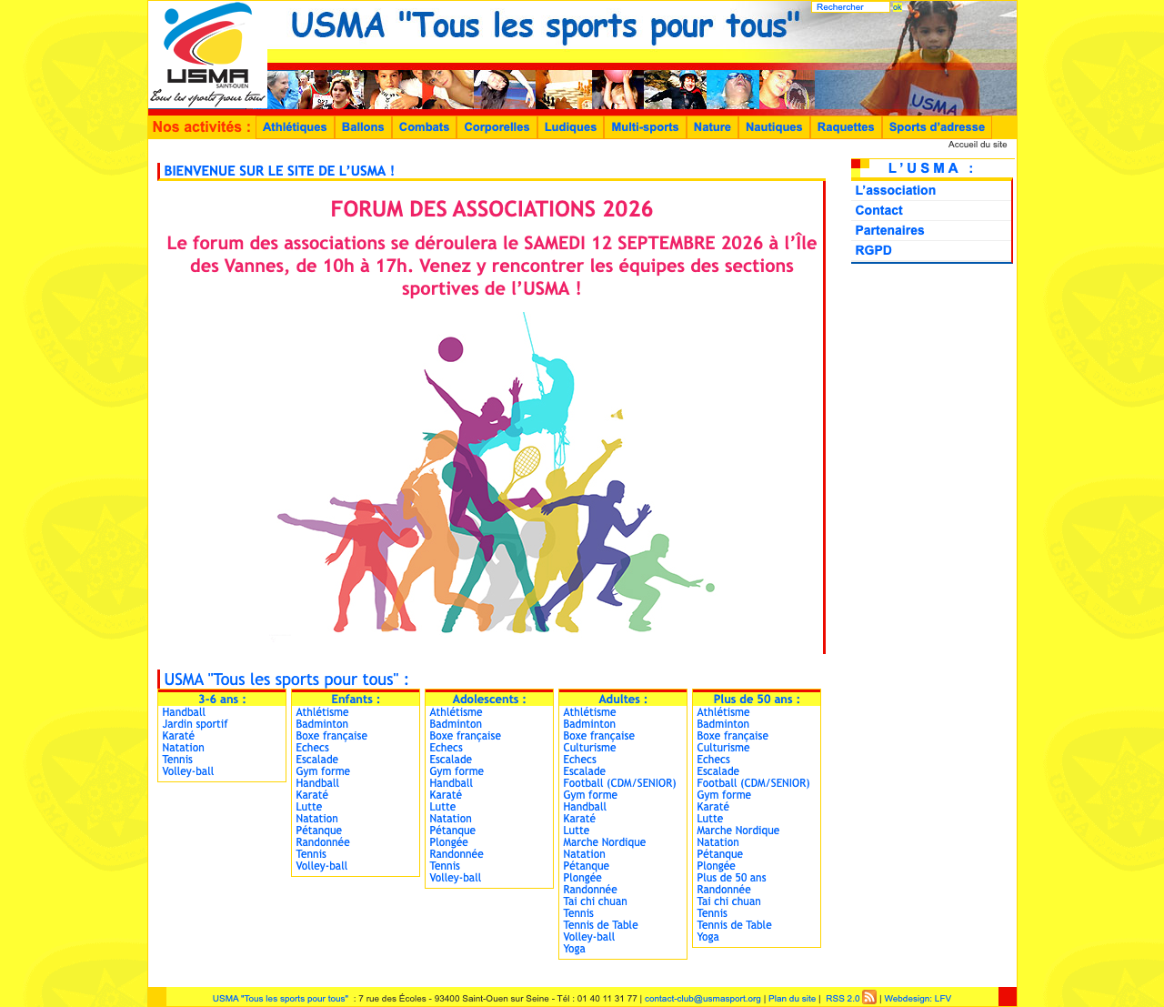 Capture de la page d’accueil actuelle du site de l’USMA